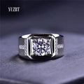 Men's Classic Silver 925 Original 2 Carat Round Brilliant Cut Pass Diamond Test D Color Moissanite Wedding Ring Fine Jewelry