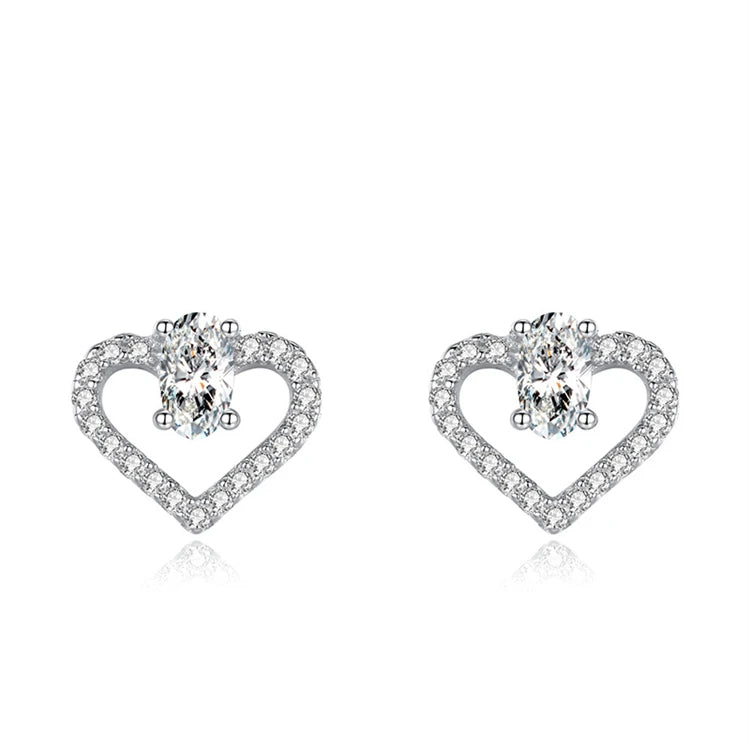 Trendy 925 Sterling Silver Hollow Heart love Stud Earrings Women Fashion Exquisite Diamond Heart Earrings