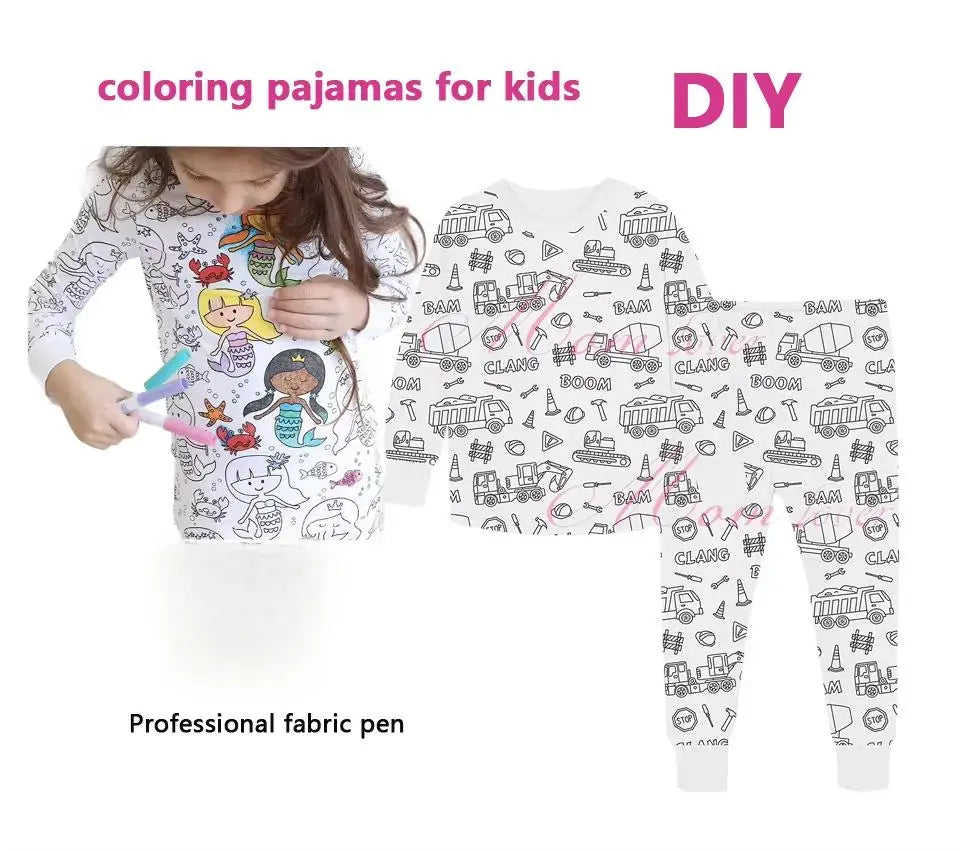 Children Pajamas Stick Figure Custom DIY Coloring Kids Pajamas Cotton Toddler Boys and Girls Pjs Sleepwear Set for Kids