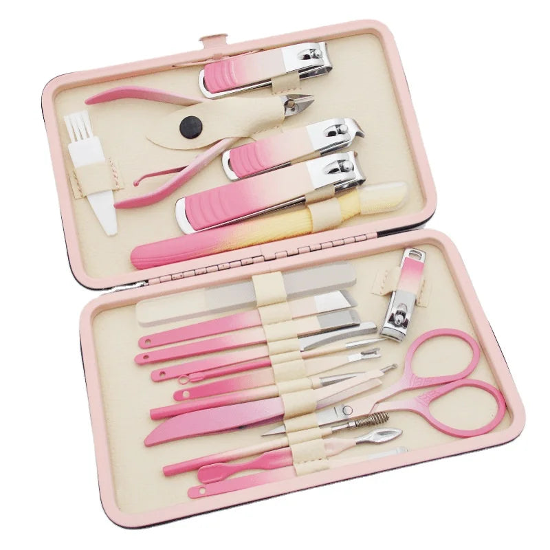 19pcs Nail Clipper Kit Professional Nail Tool Stainless Steel Nail Cuticle Nippers for Manicure Dead Skin