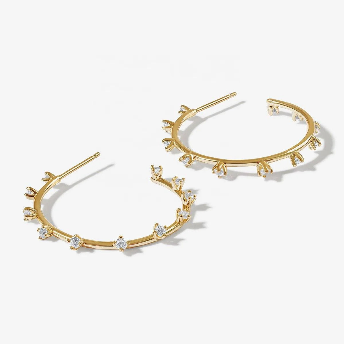 LOZRUNVE 925 Sterling Silver Simple Prong Setting Diamond CZ Delicate Medium Hoop Earring