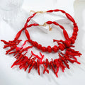Hot Sale Red Coral Chain Two-Piece Set Beach Vacation Necklace Two-Piece Set Women's Exaggerated BOHEMIA Accessories