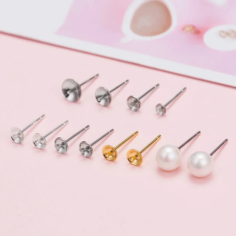 Jewelry Findings Headpins 925 Sterling Silver Earring Bowl Pin Crystal Pearl Semi-finished Earring Pin