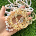 Precious Real Lucky Healing Natural 8mm Citrine and Morgan Crystal Stretch Stone Bead Bracelets for Women and Men