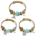 Women's Plaid Gold Stainless Steel Ring Bracelet Mosaic Geometric Round Pendant Couple Charm Jewelry Wholesale