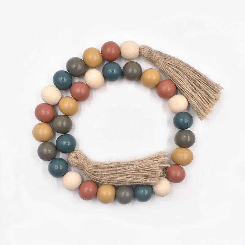Wholesale Wood Bead Garland Farmhouse Beads with Tassels Boho Beads for Tiered Tray Decorative  Home Decor
