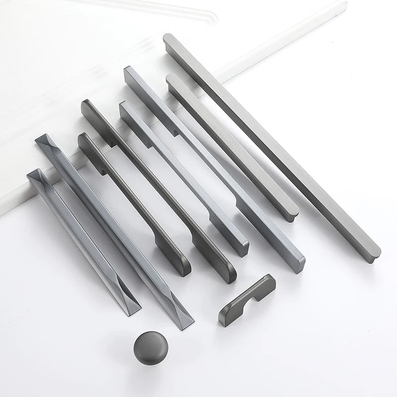 Aluminum Alloy Rounded Cabinet Door Furniture Handle in Grey Extended and Thickened Drawer Wardrobe Cupboard Door Handle
