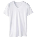 Men's Deep V-neck T-shirt Solid Color Running Sports Casual Quick Drying Breathable Short Sleeved Top