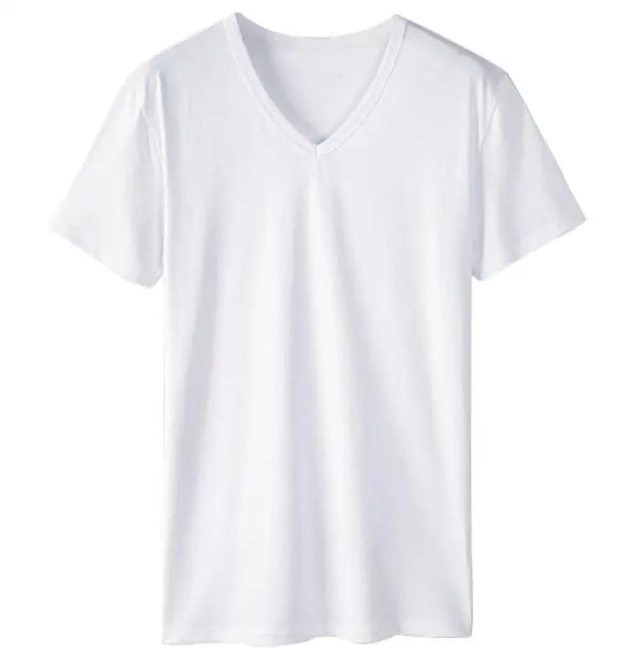 Men's Deep V-neck T-shirt Solid Color Running Sports Casual Quick Drying Breathable Short Sleeved Top