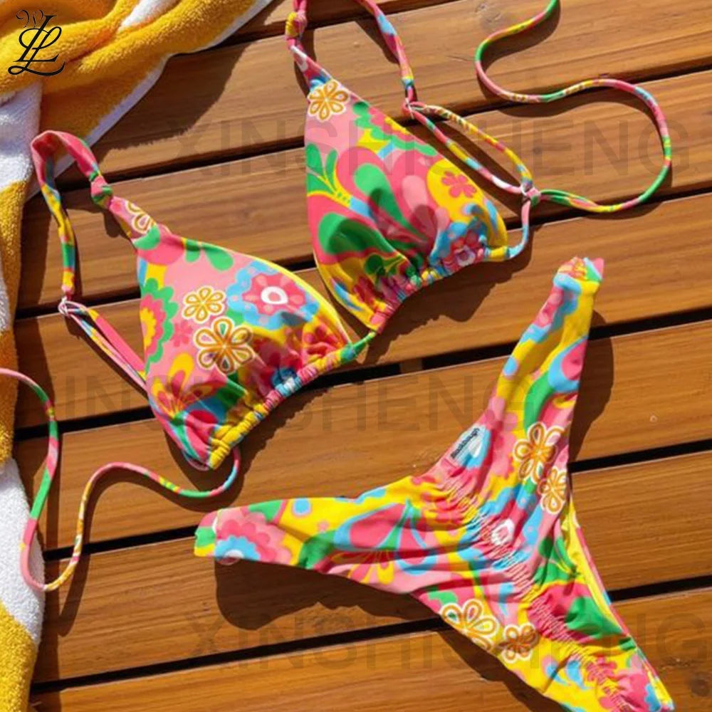 Wholesale New Arrival Summer Bodysuits for Women One Piece Swimsuit Black Patchwork Swimwear Flower Printing Bikini