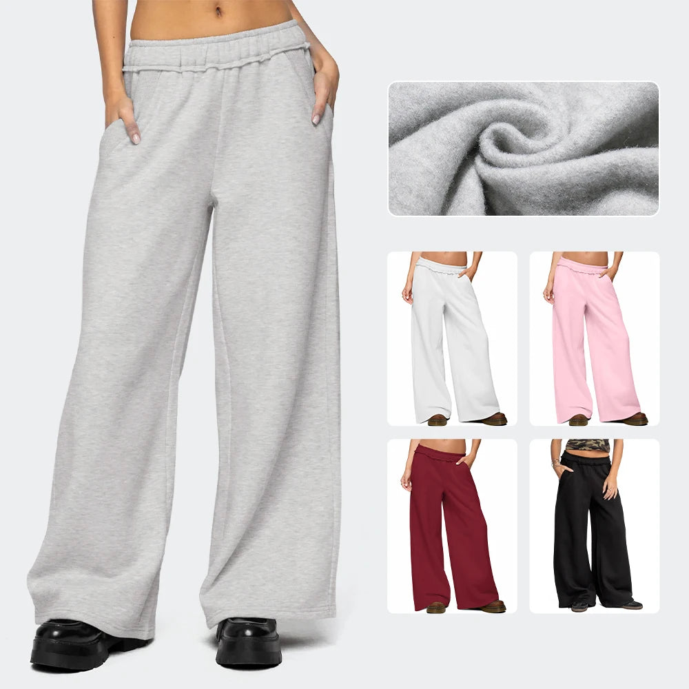 Wholesale Custom Breathable Streetwear Loose Fit Flat Front Wide Leg Open Bottom Elastic Waist Pants for Women