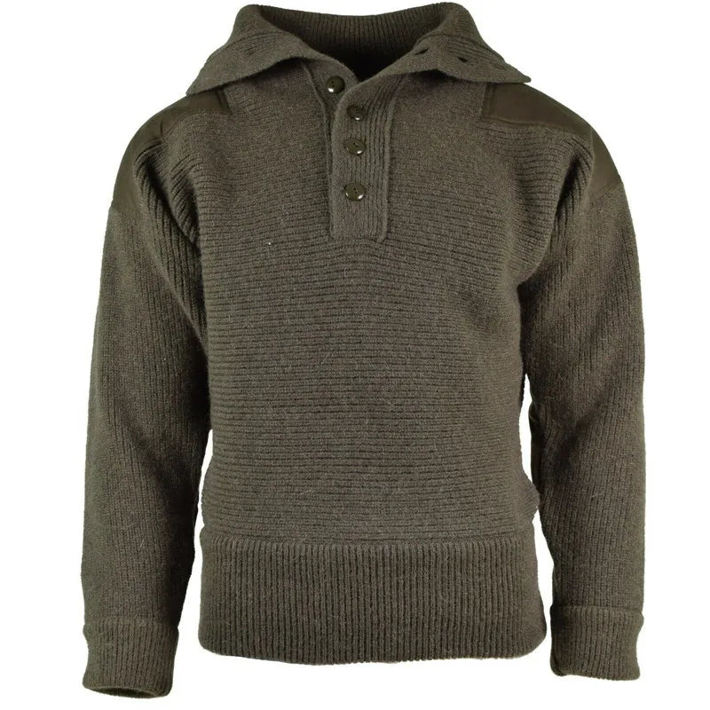 Custom Service Green Uniforms Turn-down Neck  Pullover Knitted Breathable Polo Neck Sweater With Button and Patch