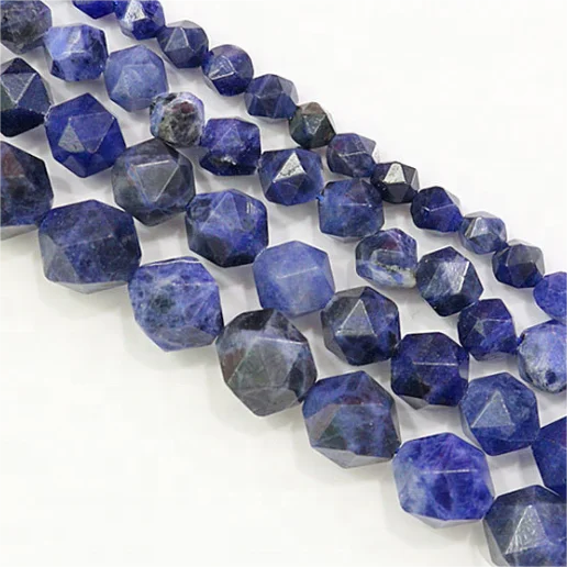 Wholesale Natural Faceted Sodalite Diamond Cutting Gemstone Beads 15.5\" for Jewelry Making Crafts