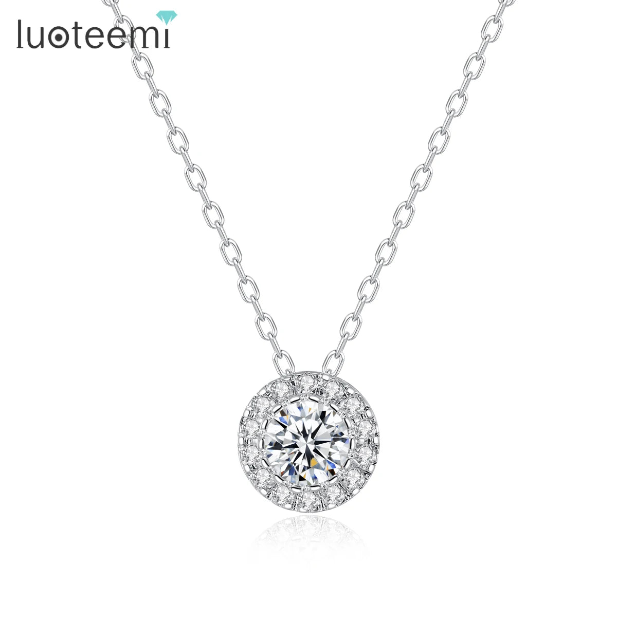 LUOTEEMI Wholesale Luxury Quality Shining Synthetic Cubic Zirconia Paved Women Halo Pendant Necklaces