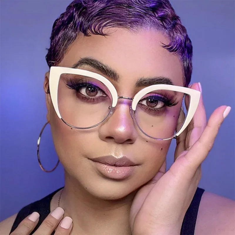 68155 Fashion Oversized Womens Cat Eye Half Frame Anti Blue Light Blocking Eyeglasses Glasses Optical Frame Gafas