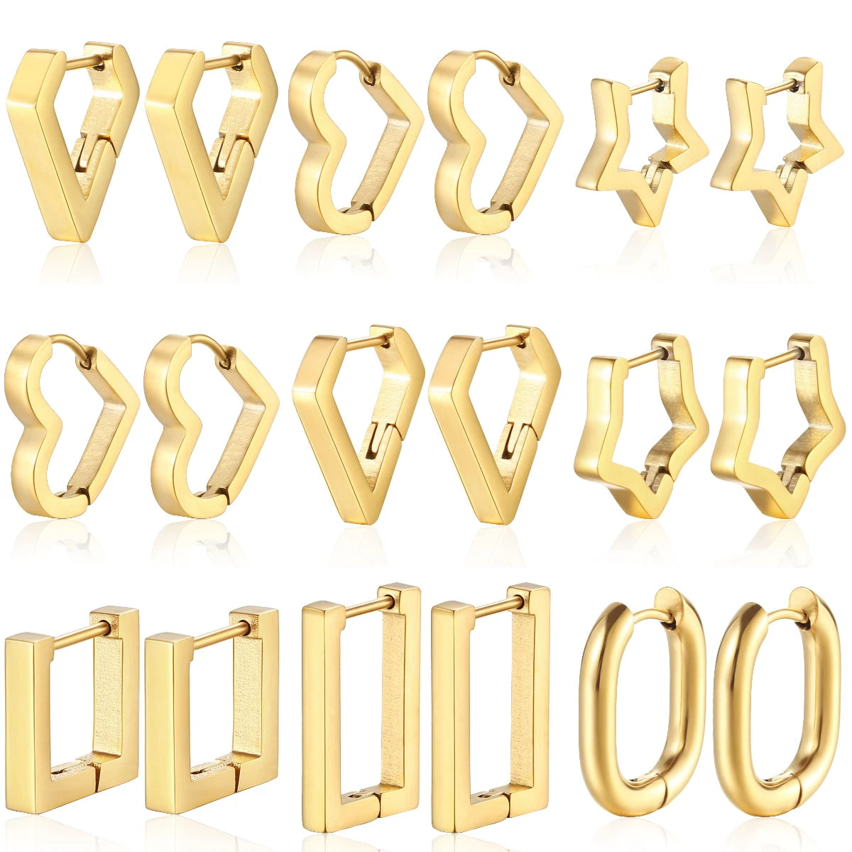 Geometric Ear Buckle Oval Hoop Earring Pentagonal Heart Stainless Steel Plated Fashion Classic Trendy Gold Silver Free