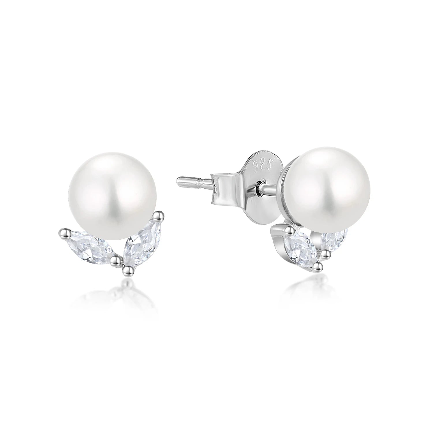 LULUFOCUS 925 Sterling Silver Women Jewelry Rhodium Plated  Stone Cz Pearl Stud Earrings