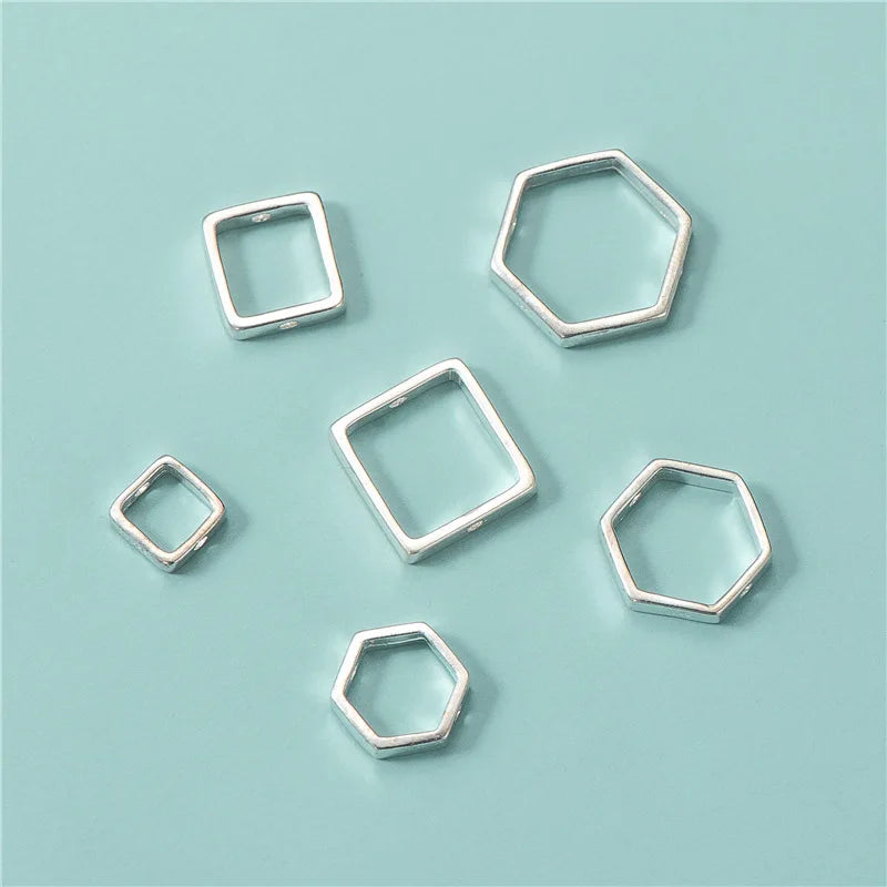 Square Frame for 6mm 8mm 10mm Beads 925 Sterling Silver Hexagon Bead Frames for Jewelry Making