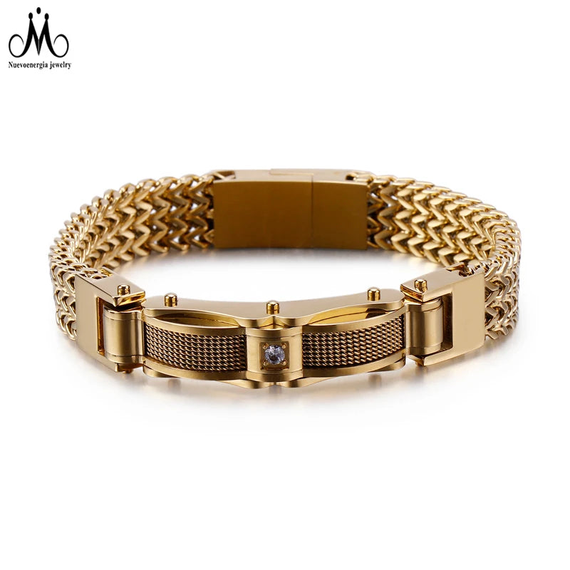 Luxury Men Bracelet Carbon Fiber 18k Gold Plated 316L Stainless Steel Jewelry Zircon Bracelet