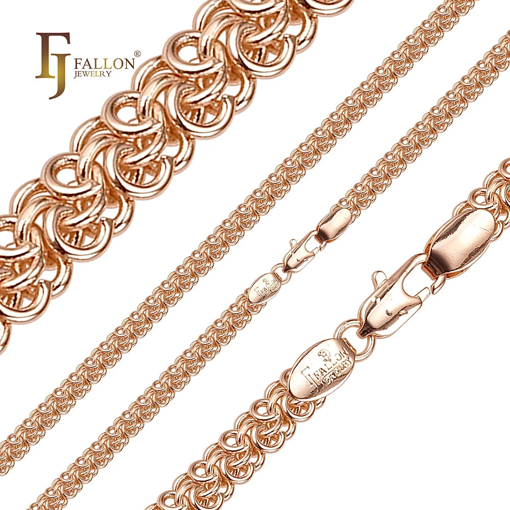 5.5mm FJ Fallon Fashion Jewelry Bismarck Triple Rolo Link Chain Plated in Rose Gold Brass Based