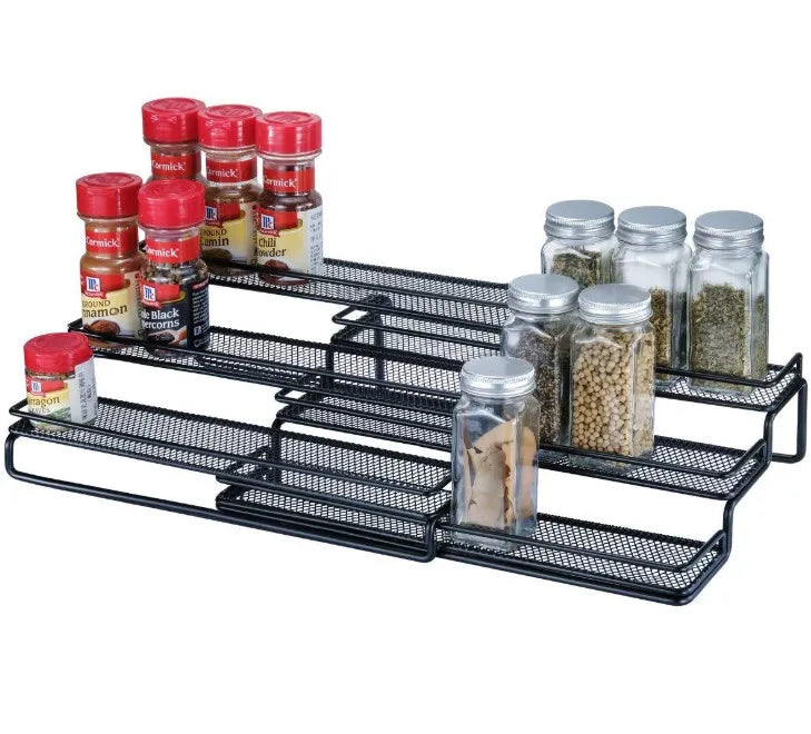 Modern 3-Tier Expandable Cabinet Spice Rack Organizer Metal Bamboo Stand Type Magnetic Feature Wall Standing Options