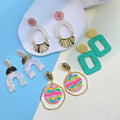 Handmade Ladies Colorful Geometric Dangle Drop Pendant Polymer Clay Statement Earrings Bohemia Earring Jewelry Supplies
