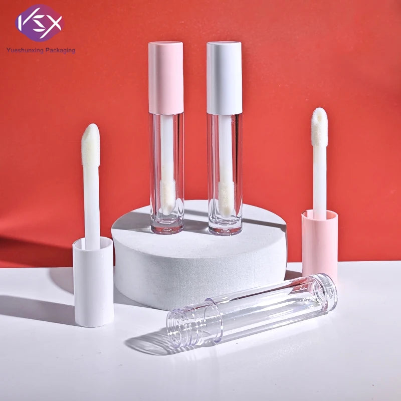 Yueshunxing Custom 5.8ml Round Pink White Big Brush Empty Plastic Lip Gloss Packaging Makeup Lipgloss Tube
