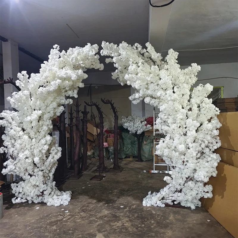 S1000 Silk Japanese Sakura Flower Trees White Pink Wedding Event Artificial Cherry Blossom Tree Arch for Wedding Decoration