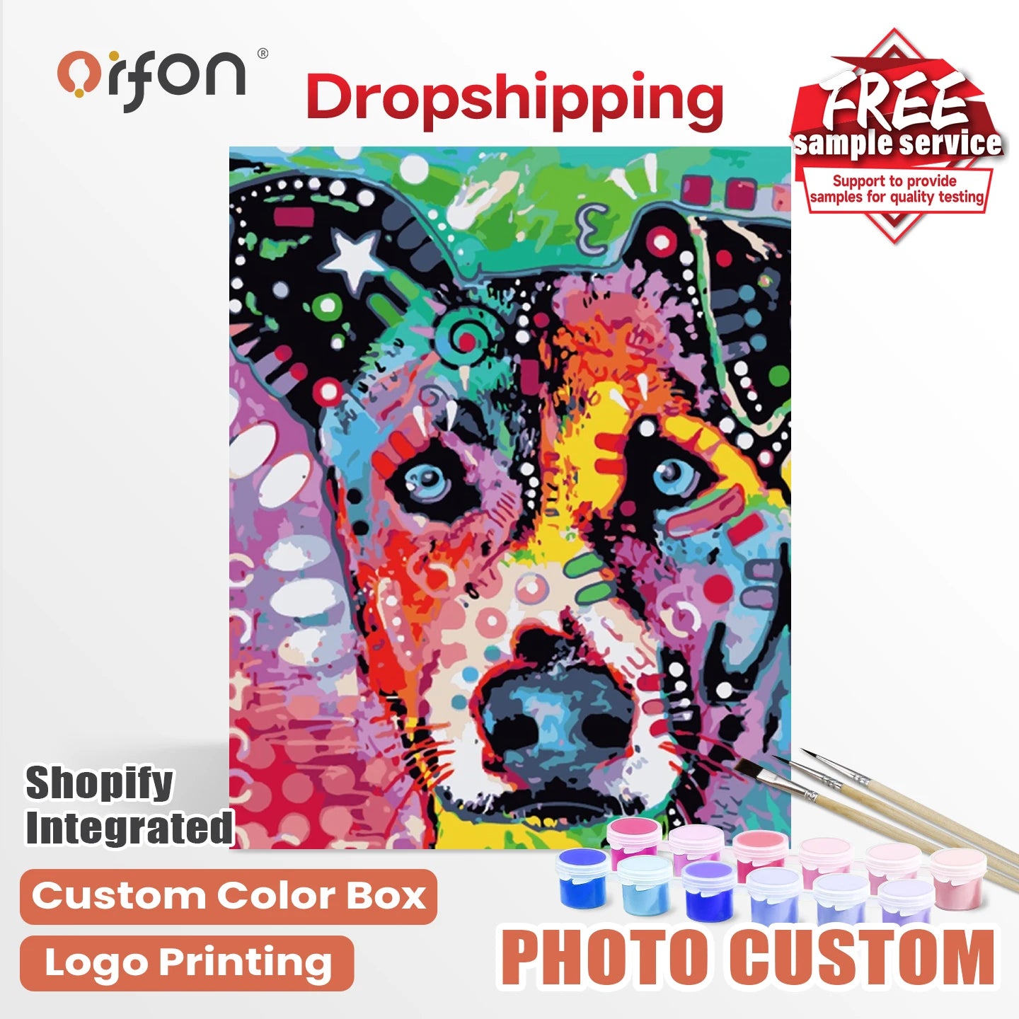 Orfon Brand DIY Oil Painting Animal Dog Abstract Handmade on Canvas Paint by Numbers for Adults with Frame Home Decoration Kids
