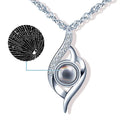 S925 Silver Necklace 100 Languages "I Love You" Hollow Zircon Projection Trendy Style for Wedding Engagement Party Anniversary