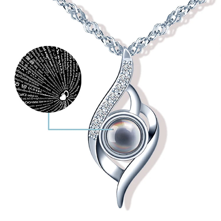 S925 Silver Necklace 100 Languages "I Love You" Hollow Zircon Projection Trendy Style for Wedding Engagement Party Anniversary
