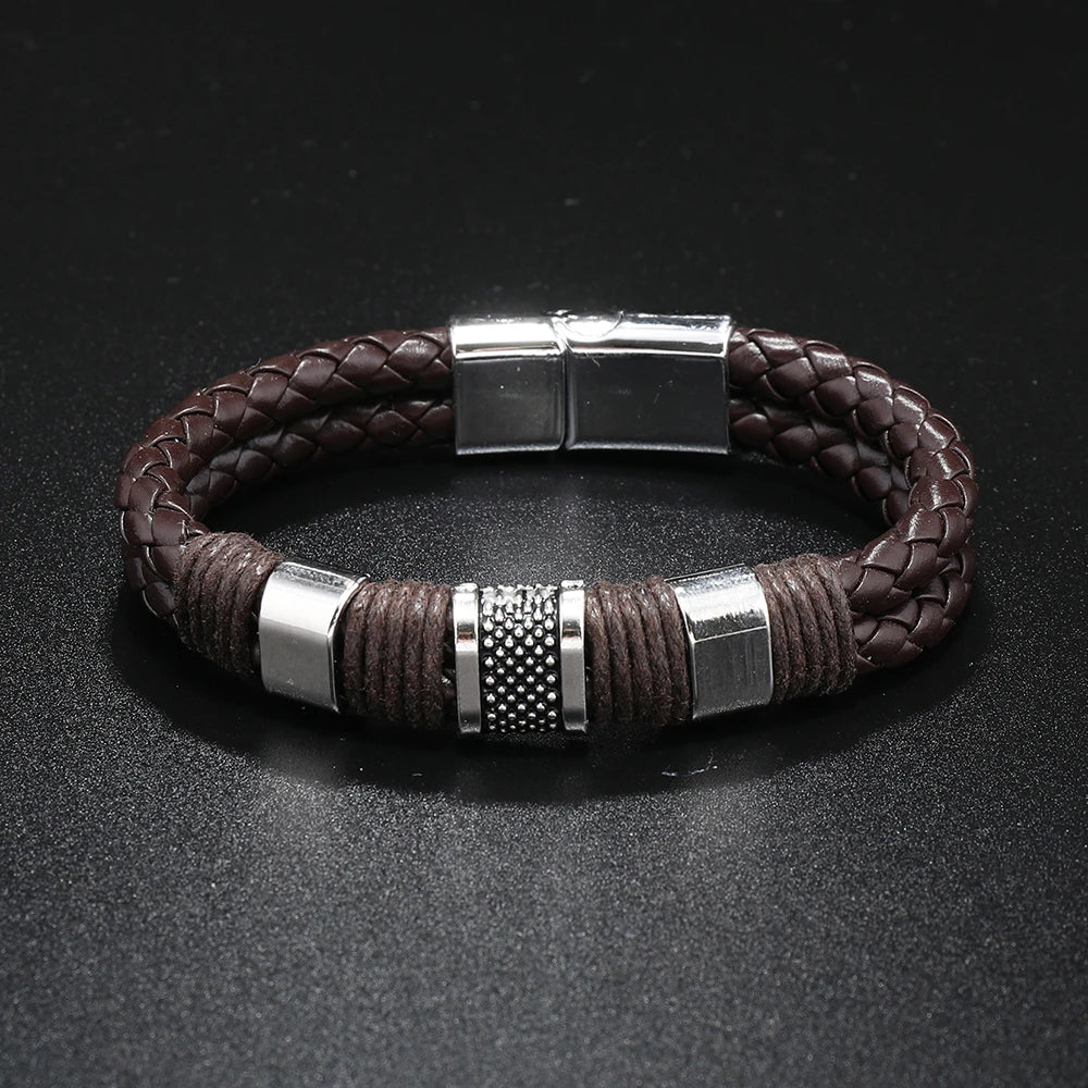 Men's Punk Rock Fashion Bracelet Wholesale Magnetic Clasp Wristband Leather Jewelry Gift