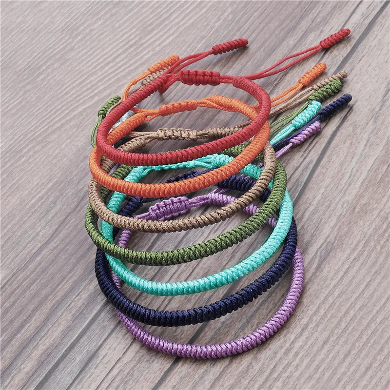 Ethnic Style Handmade Braided Adjustable Silk String Woman Man Lucky Tibetan Buddhist Bracelet Jewelry