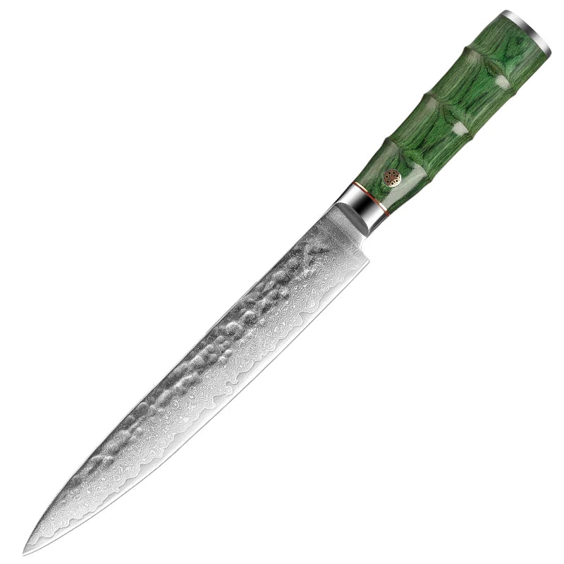 8 inch Damascus Slicing Knife with Pakkawood Handle Hammered Damascus VG-10  Steel 67 Layer Kitchen Carving Knife
