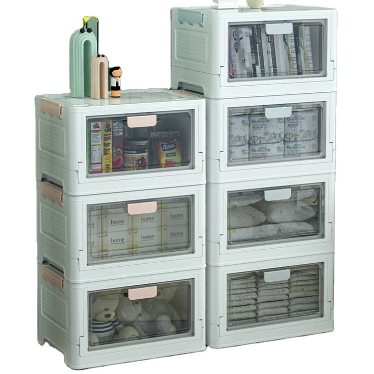 Household Thickened Containers Transparent Door Plastic Stacking Toy Organizer Box with Wheel Foldable Storage Box