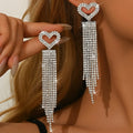 Valentine's Day Women's Stud Earrings Popular Hollow Heart Tassel Shining Heart Rhinestone Bridal Jewelry Cooper Material