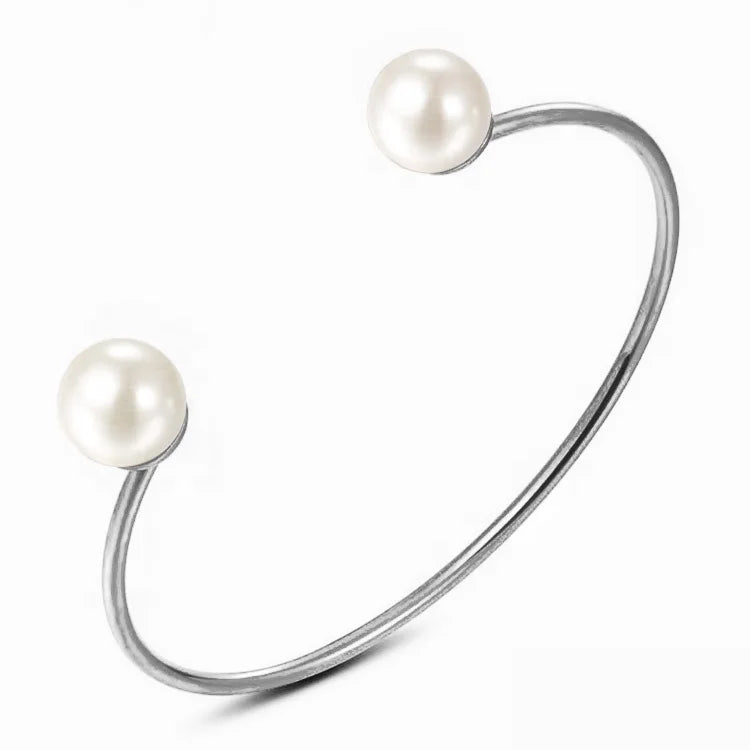 High Polished Personalized  Stainless Steel Jewelry Opening Pearl Buckle Double Head Cuff Accessories Bracelet B4115