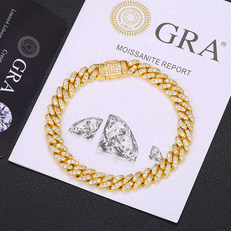 Fashion Men's Luxury 8mm 925 Sterling Silver Pass Diamond Tester 1 Row VVS Moissanite Iced Out Cuban Link Bracelet