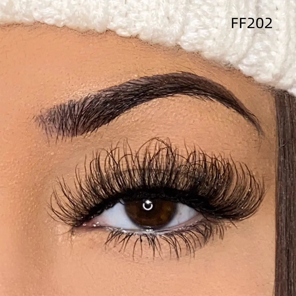 FF202 d Curl False Eyelashes Volume Luxury Curly Fluffy Faux Mink 20mm Handmade Synthetic Hair with Custom Packaging Box