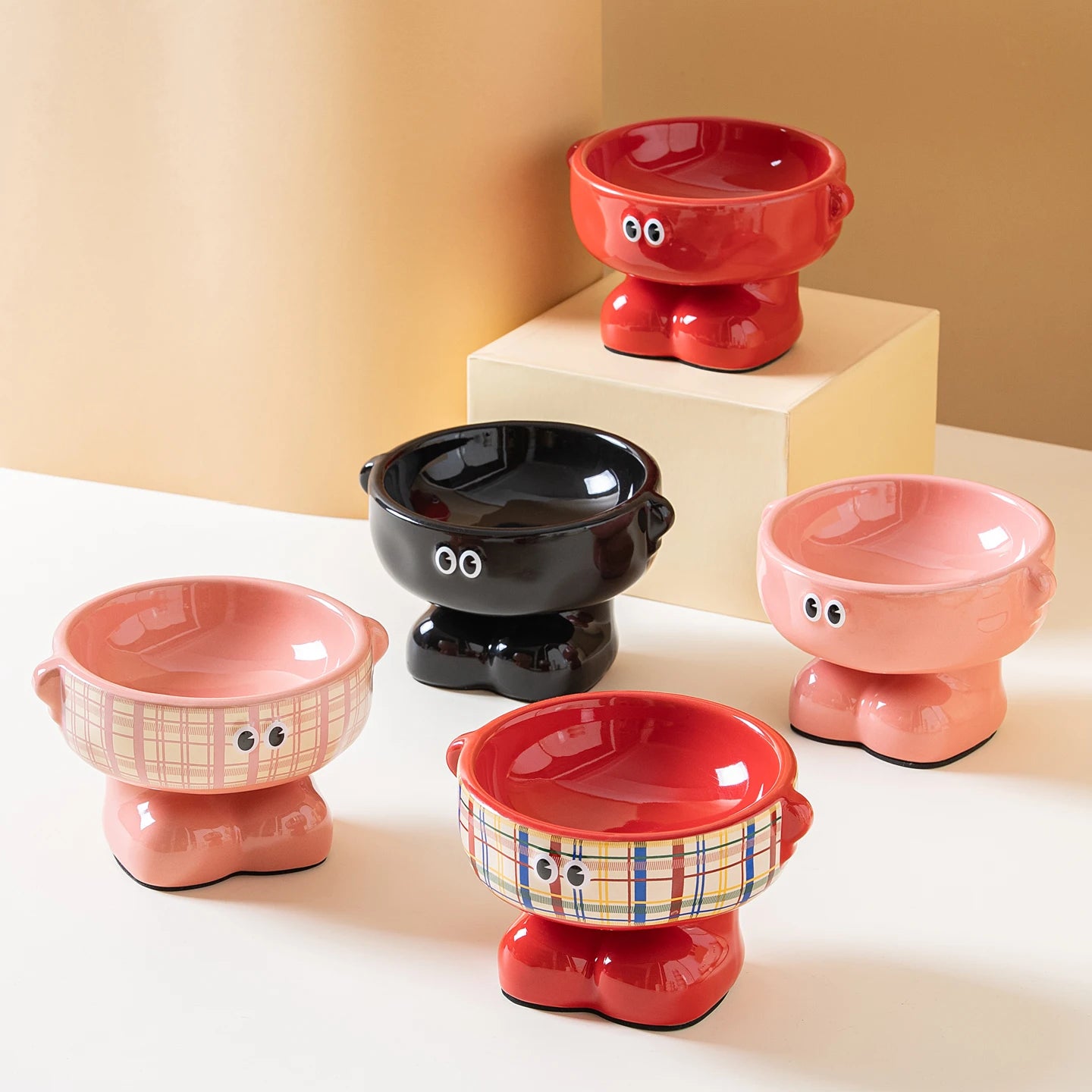 Designed and Practical Large-diameter High Ceramic cat Bowl Cute Solid Pattern cat and Dog Eating and Drinking Bowl