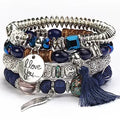Good Quality Boho Letter Tassel Pendant Stackable Bracelets Acrylic Beads Adjustable  Bracelet Couple