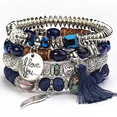Good Quality Boho Letter Tassel Pendant Stackable Bracelets Acrylic Beads Adjustable  Bracelet Couple