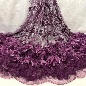 3D Beaded African Lace Fabric Sequins Elegant 3D Feathers Flower Sustainable Clothing Shoes Underwear Bags Decoration Work
