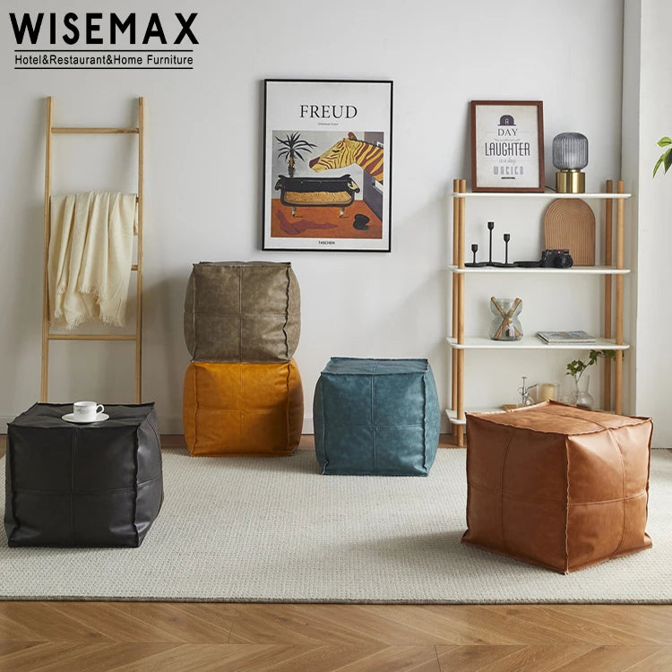 WISEMAX FURNITURE Hot Selling Home Furniture Nordic Style Expanded Polypropylene Filling Square Shape Leather Ottoman Stool