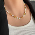 Stainless Steel Gold Coffee Bean Choker Necklace Women Baroque Pearl Necklace Beaded Fine Jewelry for Girls