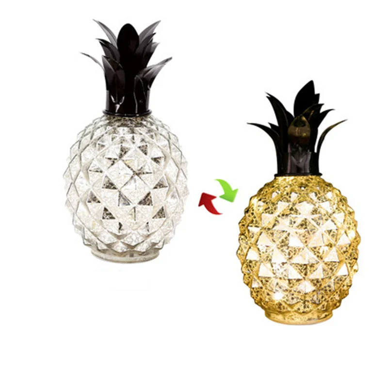 mecury glass pineapple lamp battery operated night light with timer for living bedroom