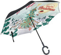 Merry Christmas Cartoon Windproof Double-Layer Anti-UV Straight Umbrella Stars Tree Reverse Design Fully-Automatic 23 Inch