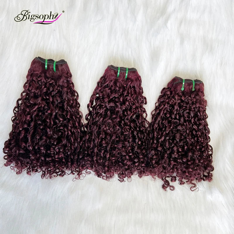 New Style Brazilian Human Hair Bundle #99J Red Wine Burgundy Color Pixie Curly Weave Virgin Fumi Hair Super Double Drawn Bundle