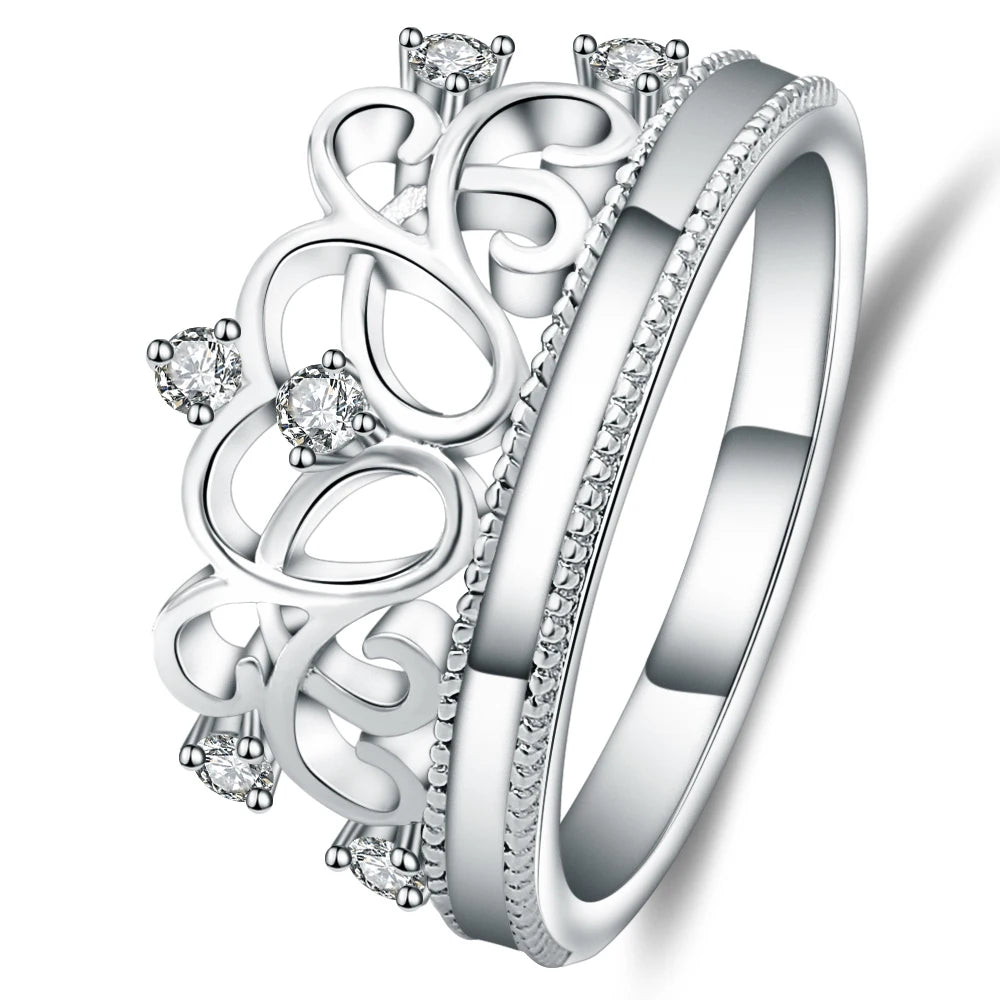 Abiding Fine Jewelry Luxury Designs White Gold Plated 925 Sterling Silver White Cubic Zirconia Diamond Couple Ring for Women