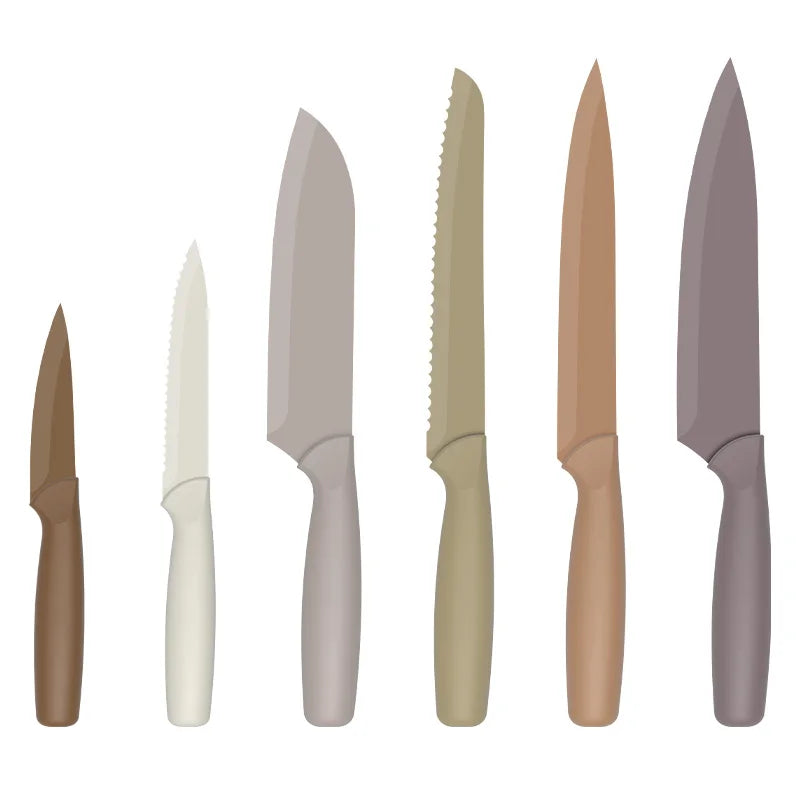 Stellar New 6-Piece Stainless Steel Chef Knife Set Non-Stick Coating Colorful PP Handle 3Cr13 Blade Kitchen Knives for Steak